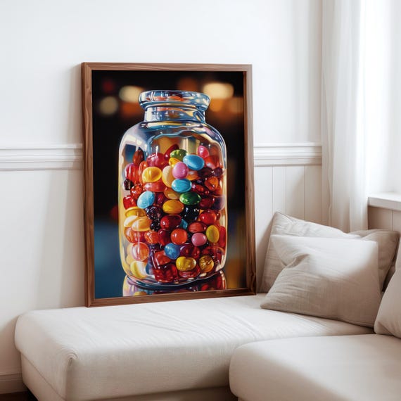 Roberto Bernardi Inspired Poster Colourful Candy Sweet Jar Still Life Wall Art Print Bernardi Inspired Print Modern Home Wall Decor