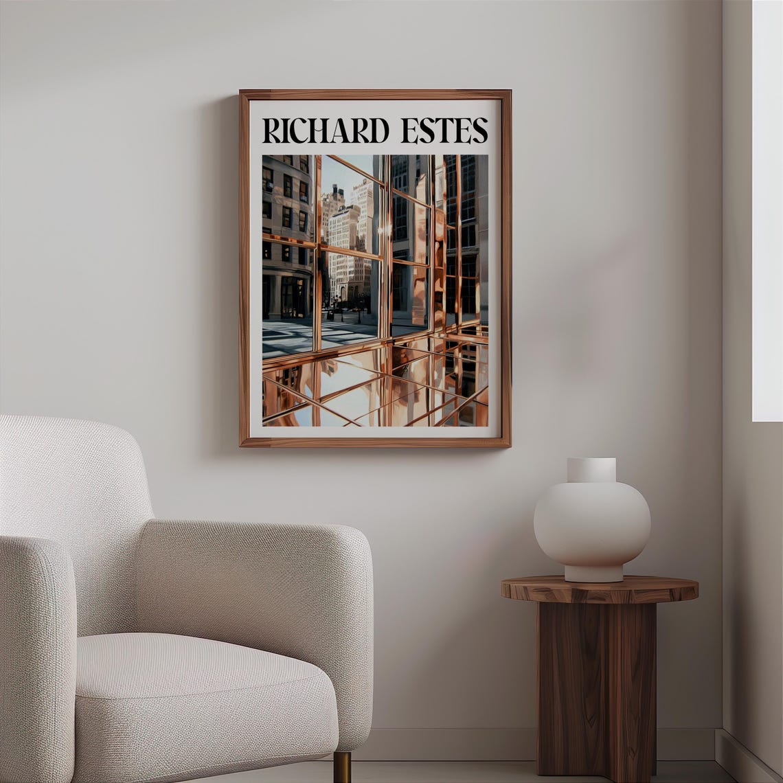 Bronze Glass Curtain Wall Street Mirror Photorealism City Art Poster - Image 2