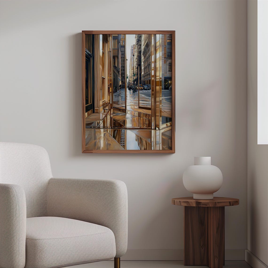 Photorealistic Brass Glass Doors Reflecting City Street Poster - Image 2