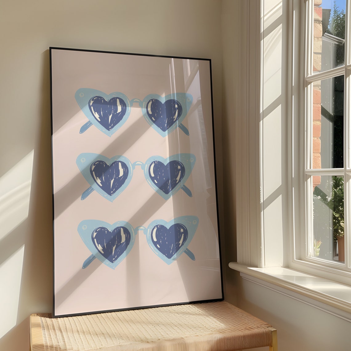 Blue Heart Sunglasses Trio Fun Girly Coquette Decor Wall Poster