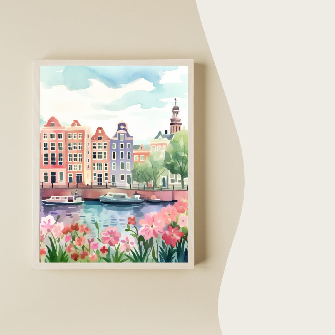Amsterdam Watercolor Travel Poster, Dutch City Art - Image 2