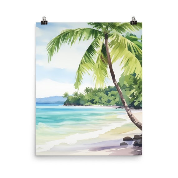 Manuel Antonio Watercolor Print Costa Rica Travel Gift Sandy Shores Wall Art Caribbean Decor Seaside Palm Tree Poster Tropical