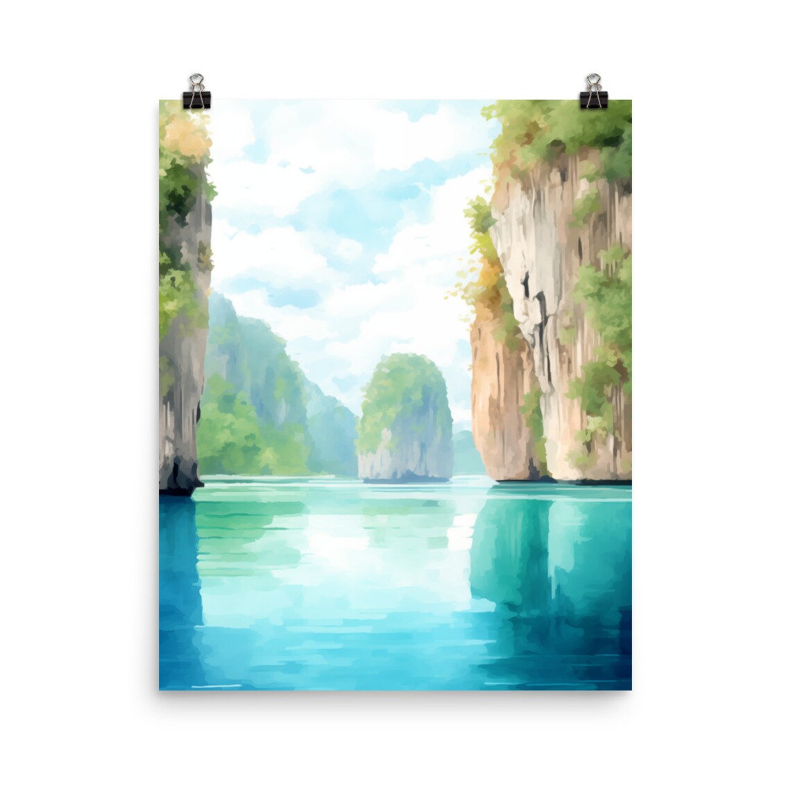 Palawan Watercolor Print, Philippines Coastal Landscape