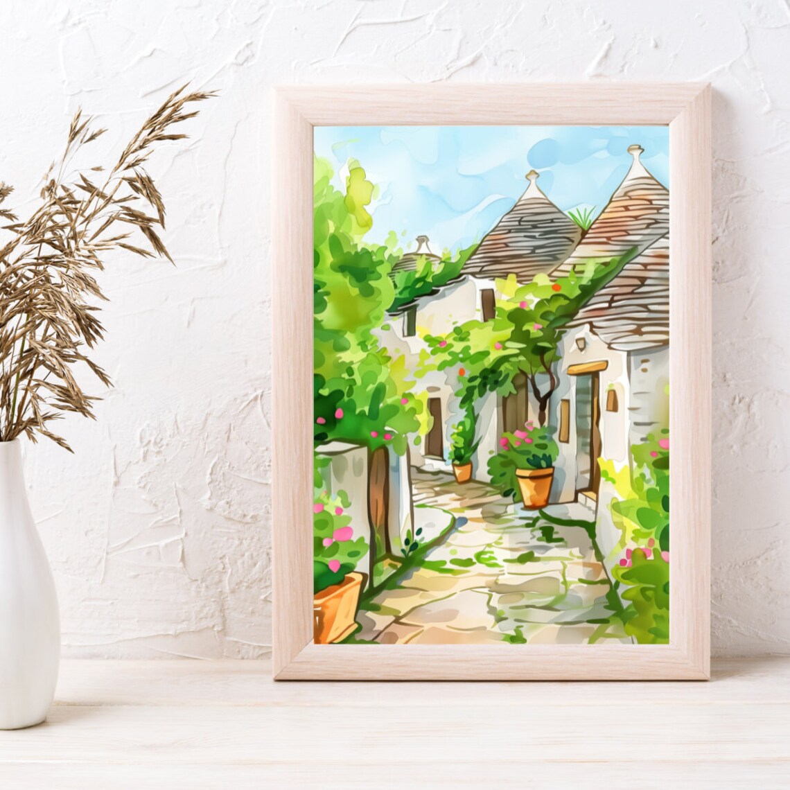 Alberobello Trulli Alley with Stone Lane and Flower Pots Poster - Image 3