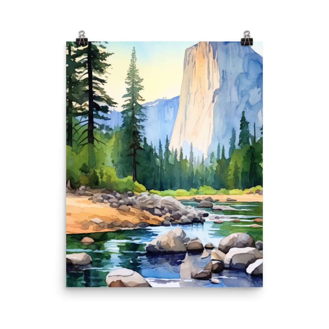 El Capitan Yosemite National Park Watercolor Landscape Poster