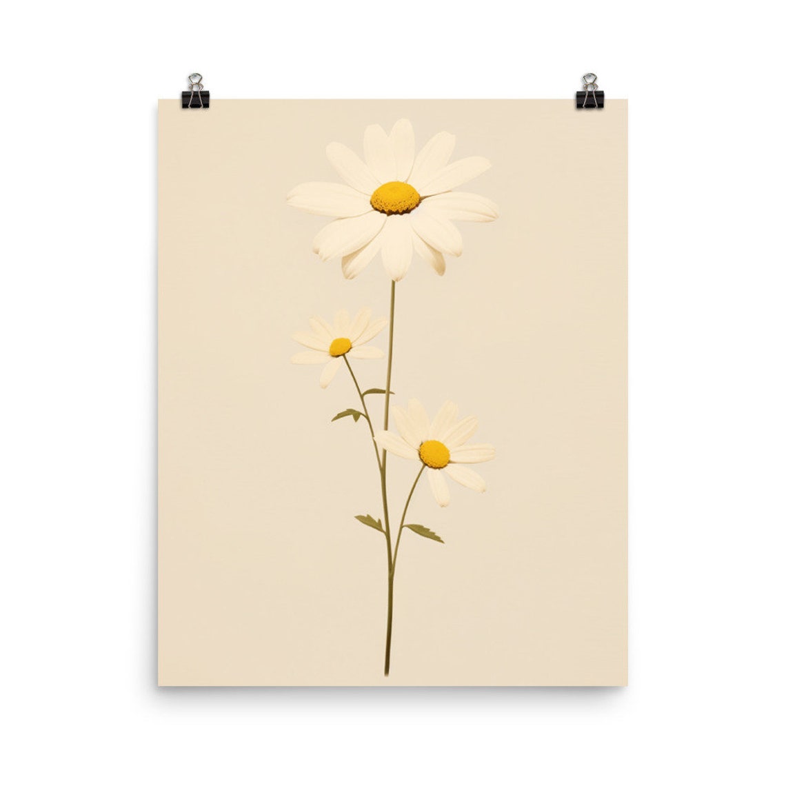 Minimalist White Daisy Watercolor Botanical Boho Decor Poster