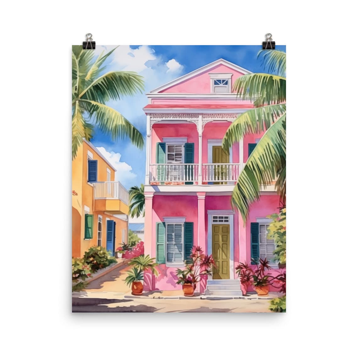 St Thomas Watercolor Print, US Virgin Islands Cityscape