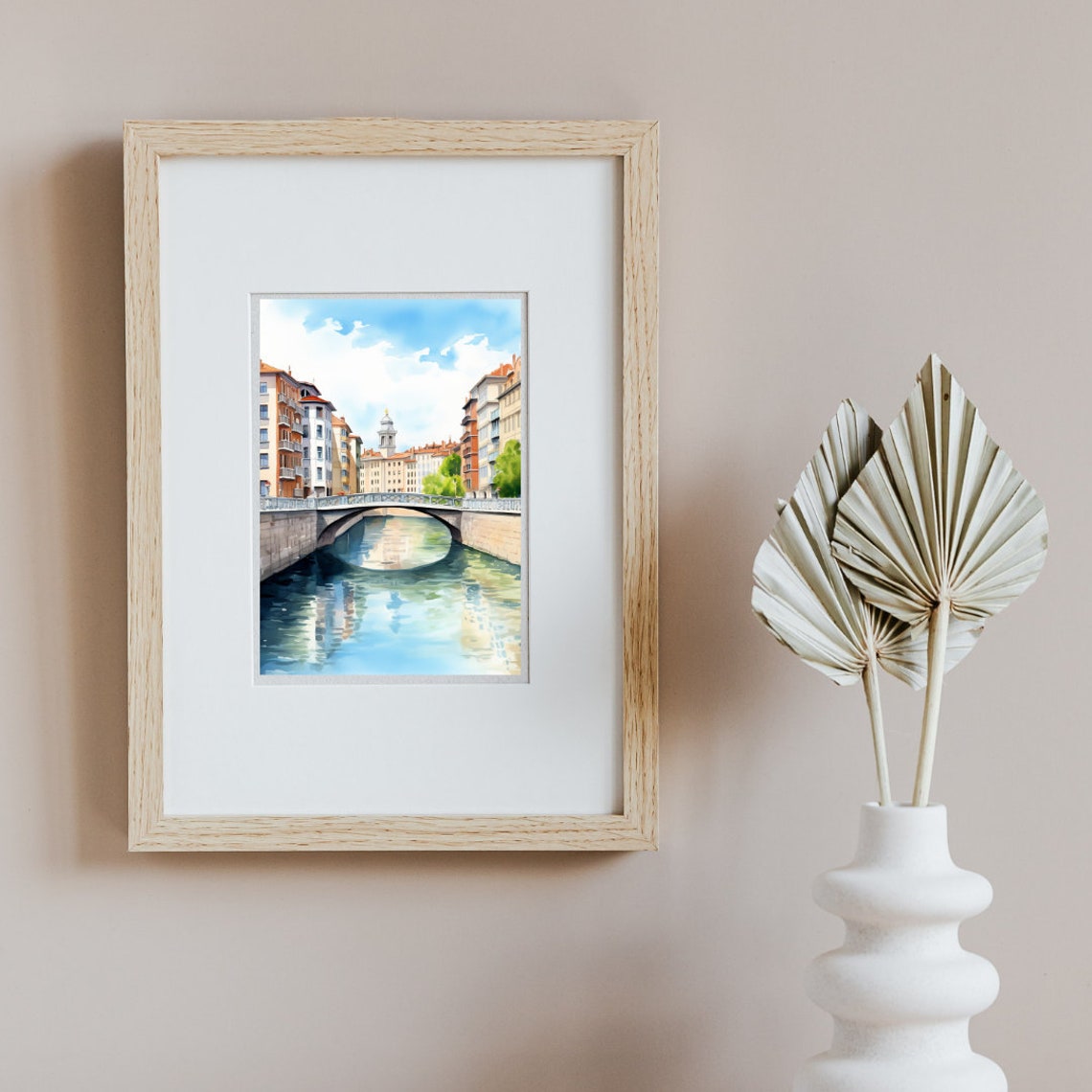 Bilbao Riverside Bridge and Colorful Old Town Watercolor Poster - Image 2