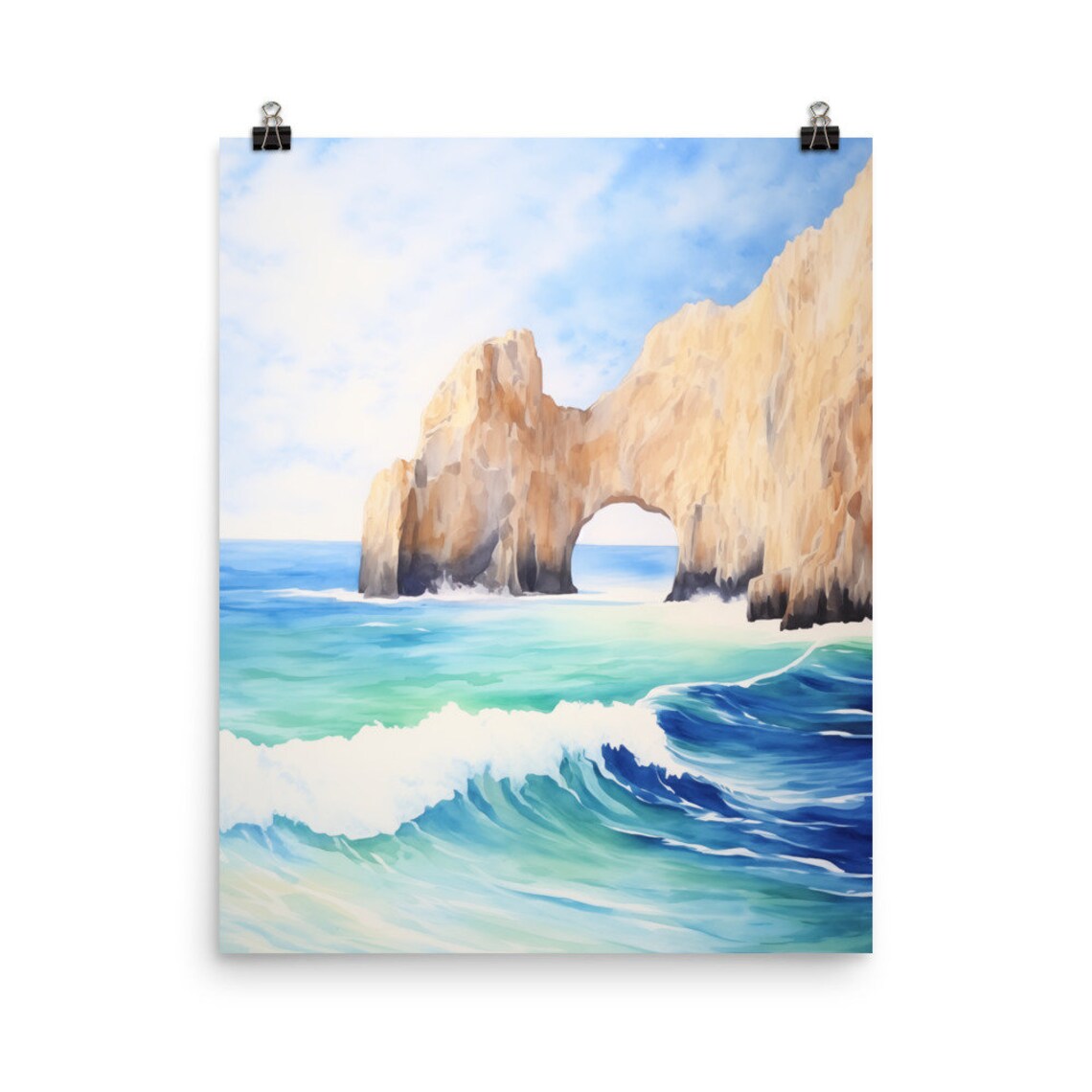 Los Arcos Watercolor Travel Poster, Cabo San Lucas