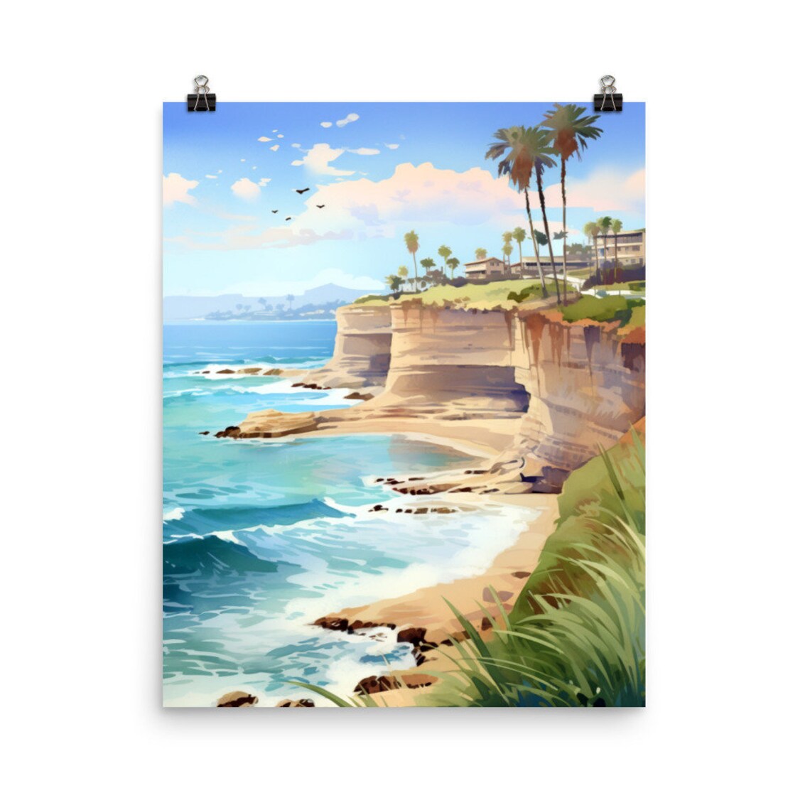 La Jolla Cove Watercolor Art Print, California