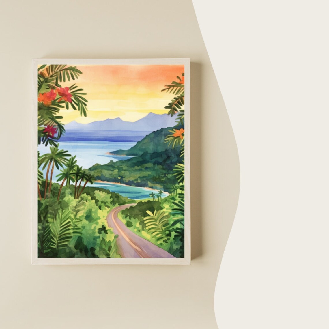 Road To Hana Maui Hawaii Travel Poster, Coastal Watercolor - Image 2
