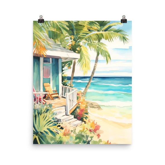 Key Largo Watercolor Travel Poster, Florida Keys