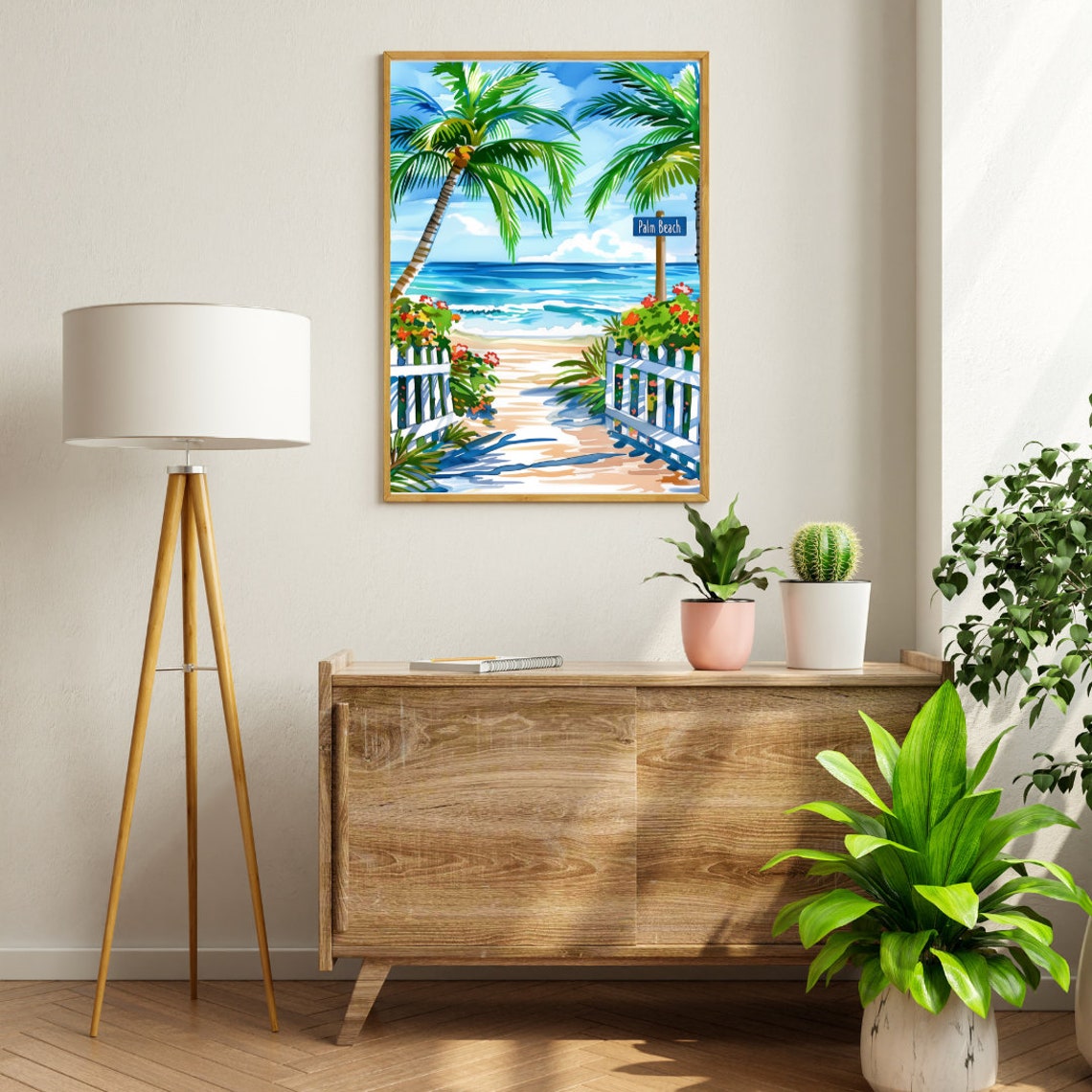 Palm Beach Sandy Path Tropical Palms Ocean View Watercolor Poster - Image 3