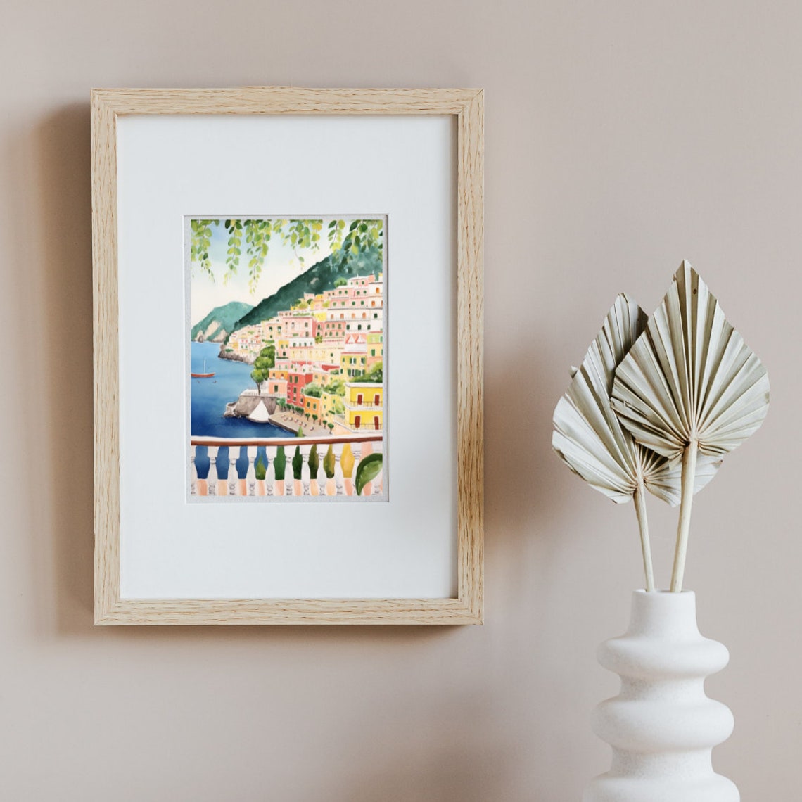 Positano Amalfi Coast Cliffside from Balcony Watercolor Poster - Image 3