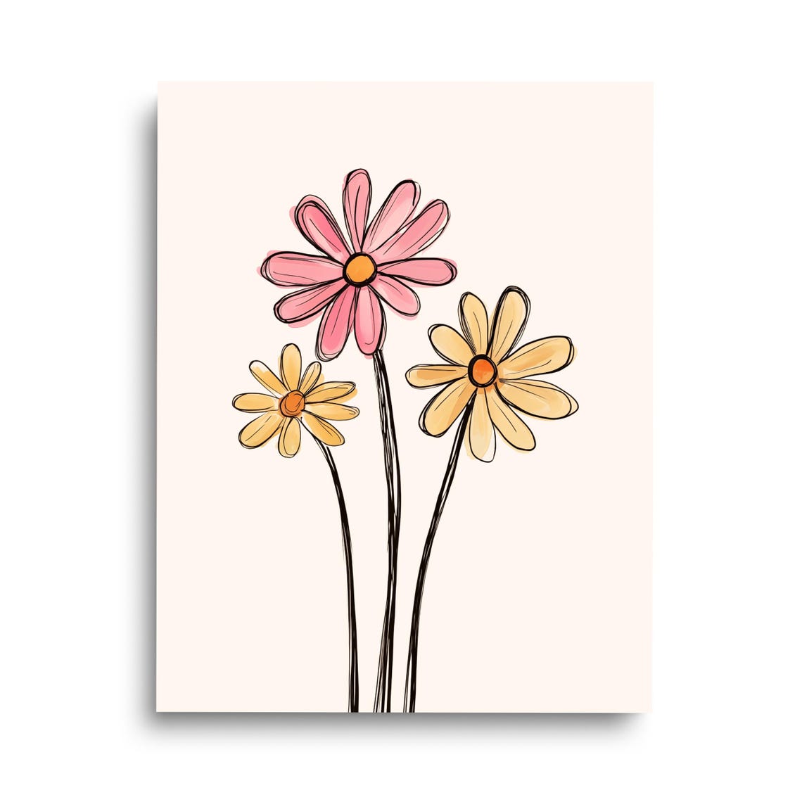 Cute Daisies Watercolor Pink and Peach Wildflowers Nursery Wall Art