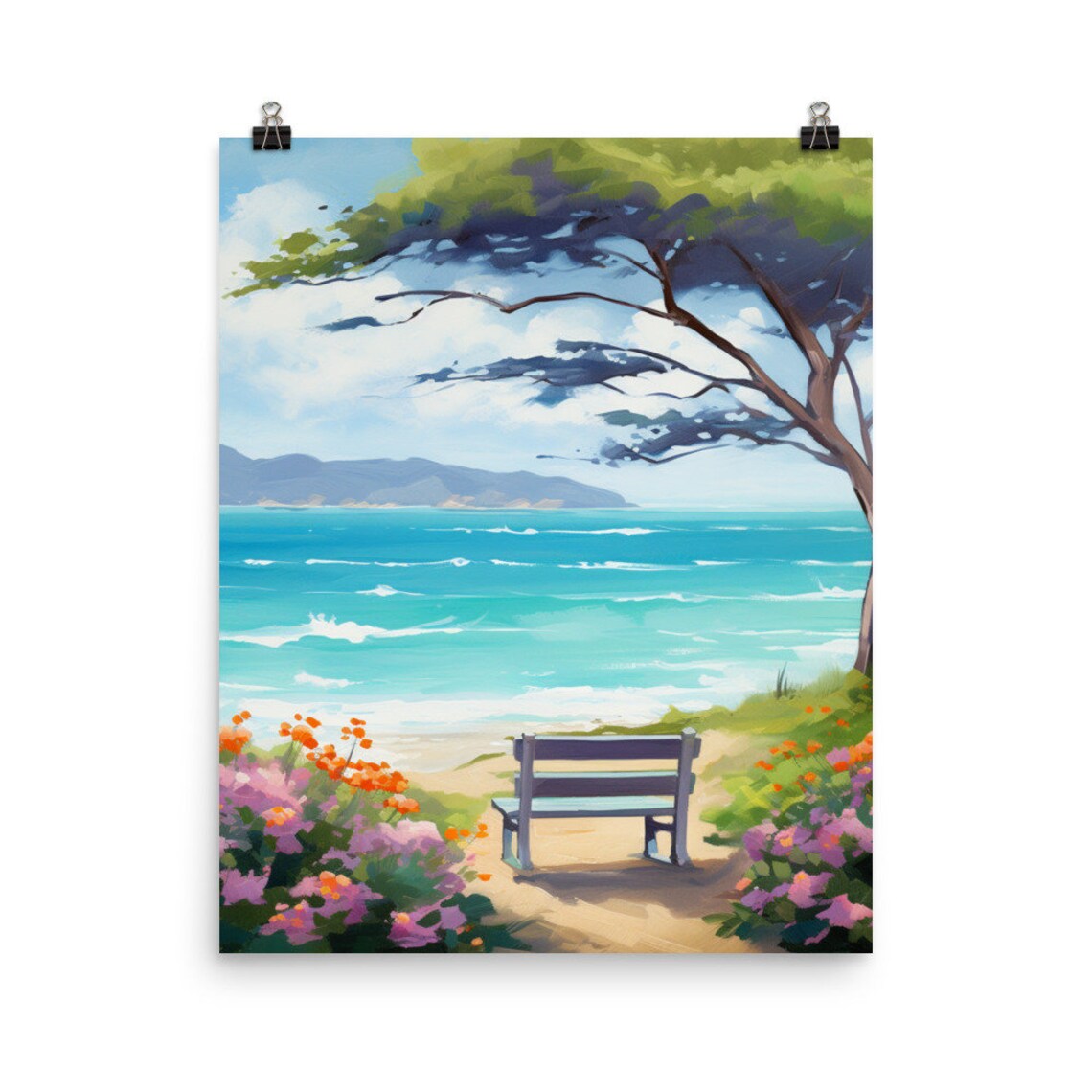 Carmel Beach Watercolor Art Print, Pacific Coast