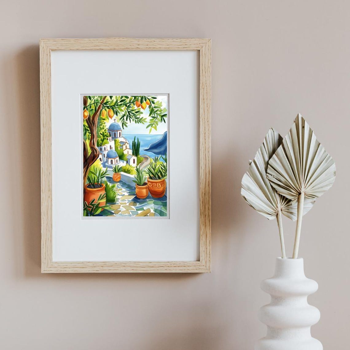 Greek Island Blue Domes with Lemon Tree Watercolor Travel Poster - Image 2