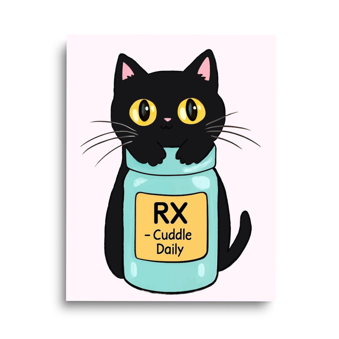 RX Cuddle Daily Wide Eyed Black Cat Peeking Funny Humor Poster