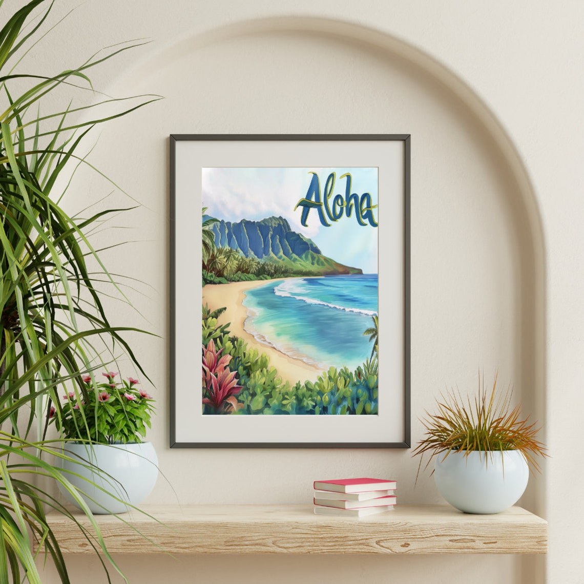 Aloha Kauai Beach With Green Sea Cliffs and Turquoise Surf Poster - Image 3