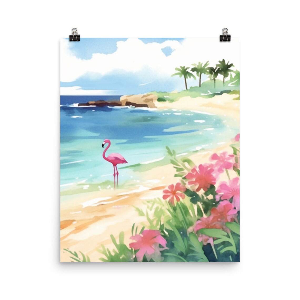Aruba Flamingo Beach Watercolor Travel Poster