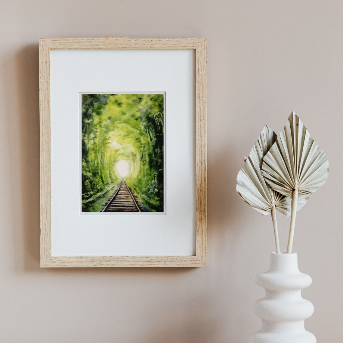 Tunnel of Love Klevan Green Railway Tree Tunnel Watercolor Poster - Image 3