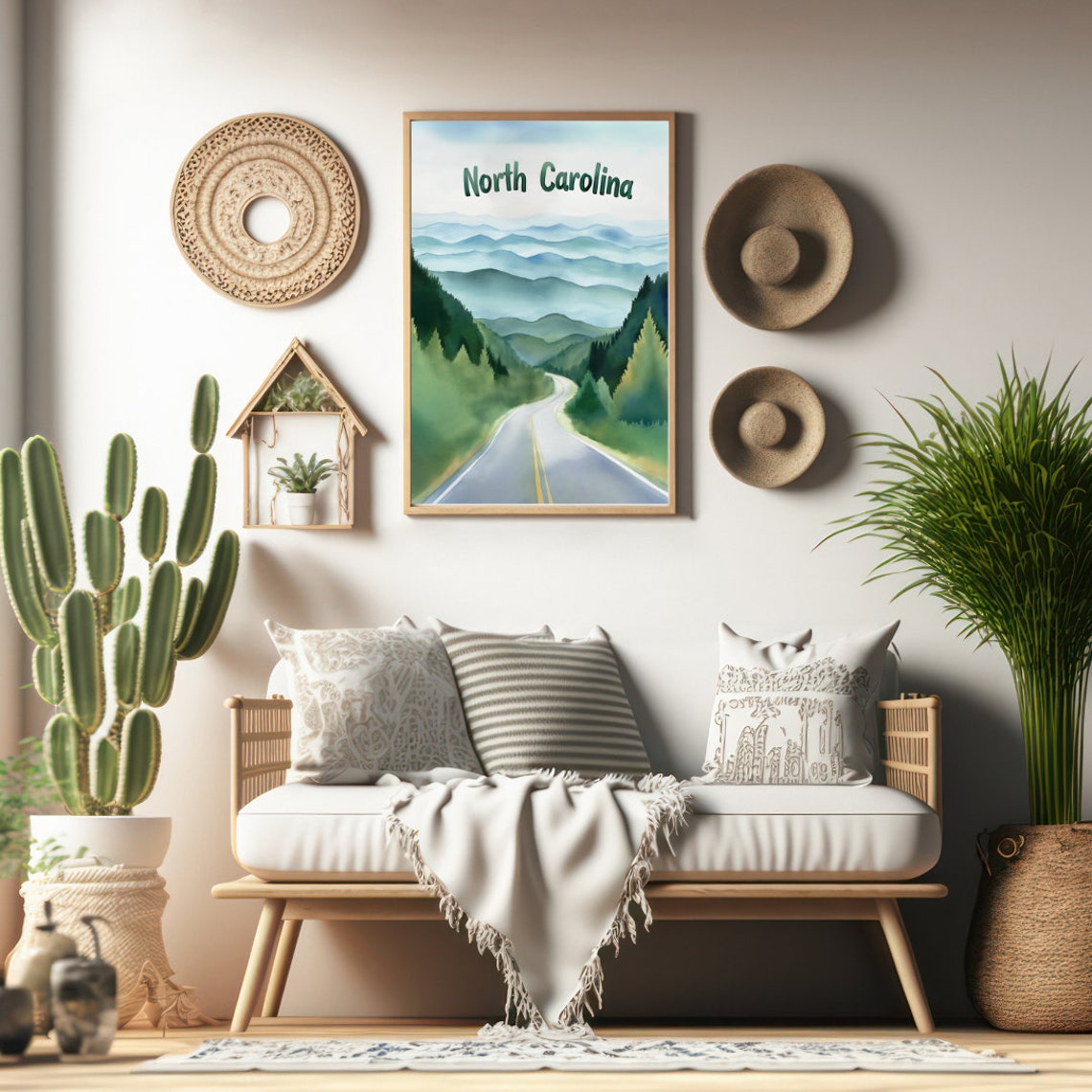 North Carolina Misty Blue Ridge Mountains Parkway Scenic Road Poster - Image 2
