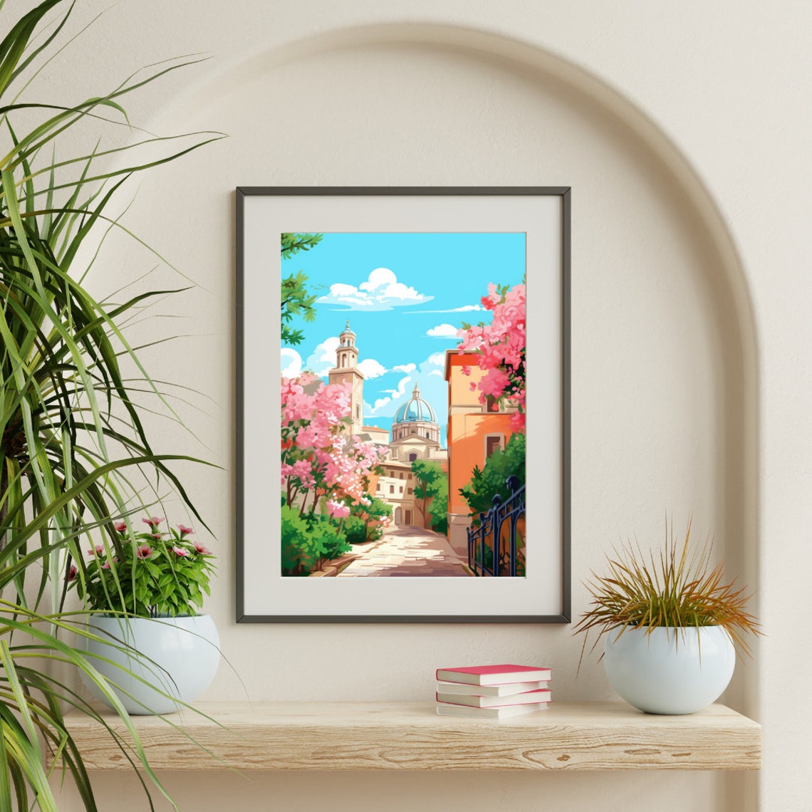 Saint Peters Basilica Rome with Pink Blossoms Watercolor Poster - Image 3