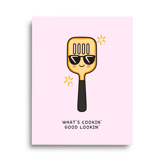 Funny Spatula Cartoon Whats Cookin Good Lookin Kitchen Art Poster