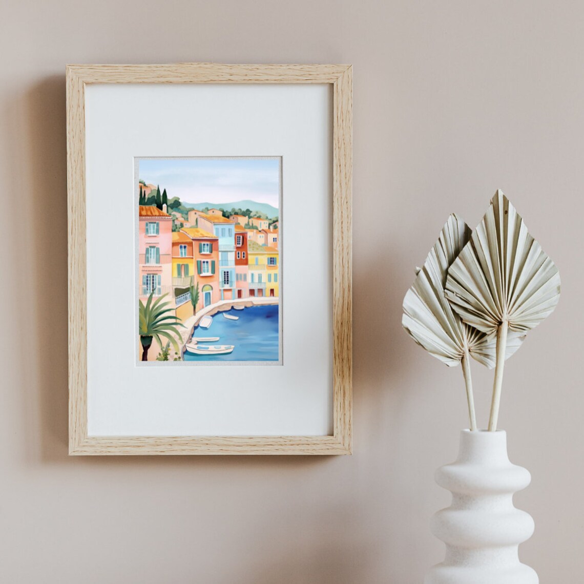 French Riviera Pastel Harbor with Moored Boats Watercolor Poster - Image 3