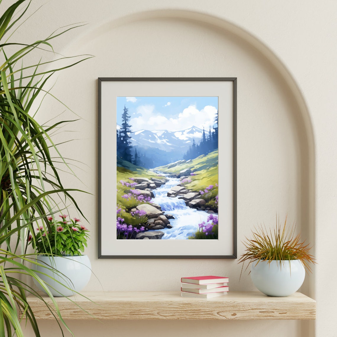 Rila Mountains Spring Stream Through Wildflowers Snowy Peaks Poster - Image 3