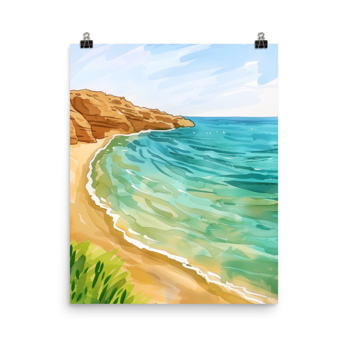 Costa de Almeria Turquoise Cove Sandy Beach Watercolor Poster