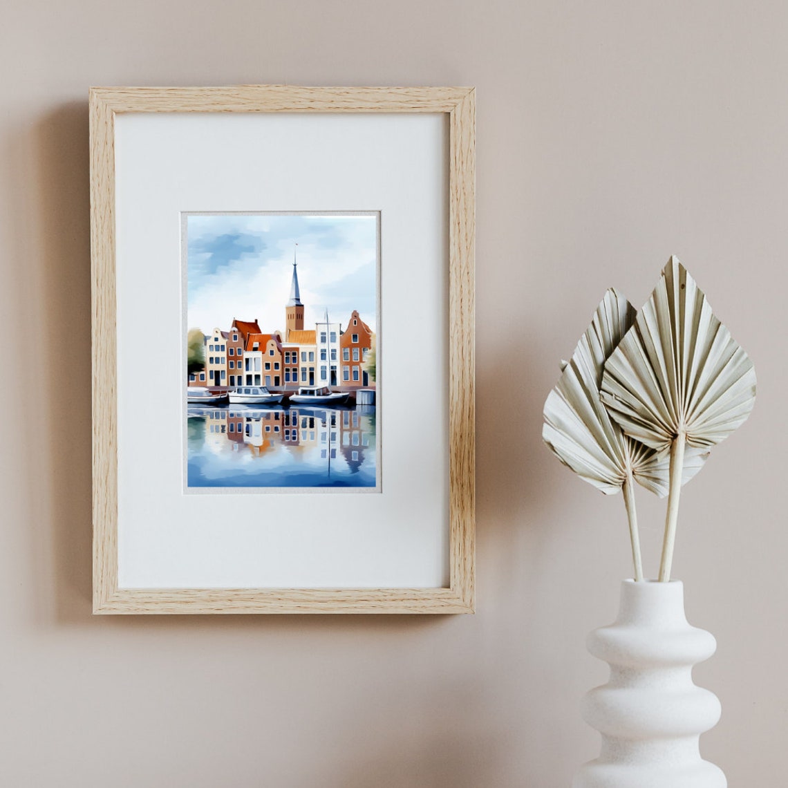 Rotterdam Historic Canal Houses with Reflections Watercolor Poster - Image 2