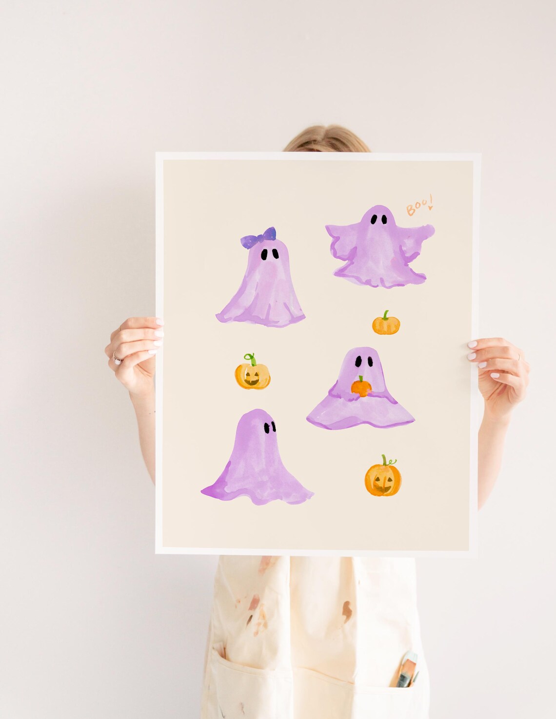 Purple Ghosts and Pumpkins Art Print, Halloween Decor - Image 3