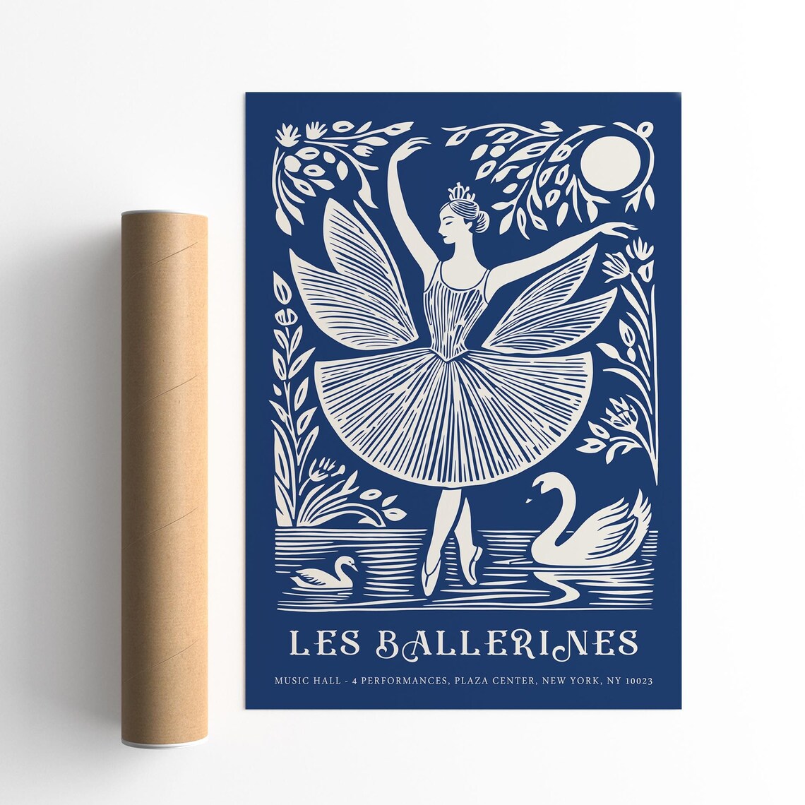 Les Ballerines Blue Poster with Swan Lake Ballerina Cutout Art