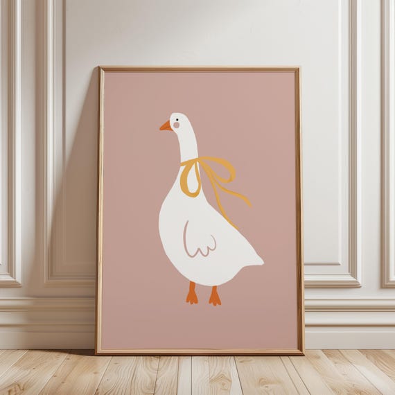 Silly Goose On The Loose Poster Cute Animal Dusty Pink Nursery Art Rustic Girl Room