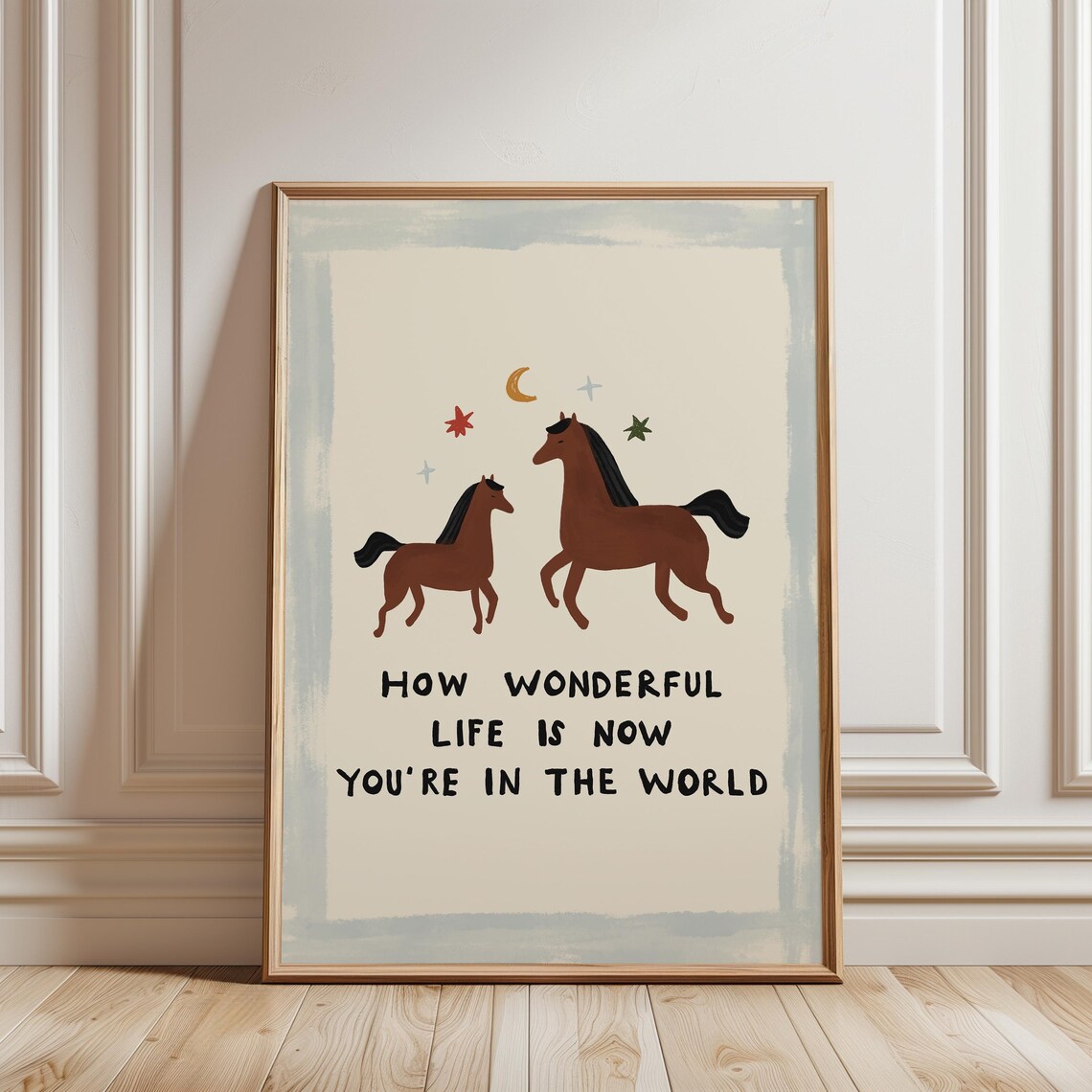 How Wonderful Life Is Nursery Horses Moon Stars Quote Art Poster