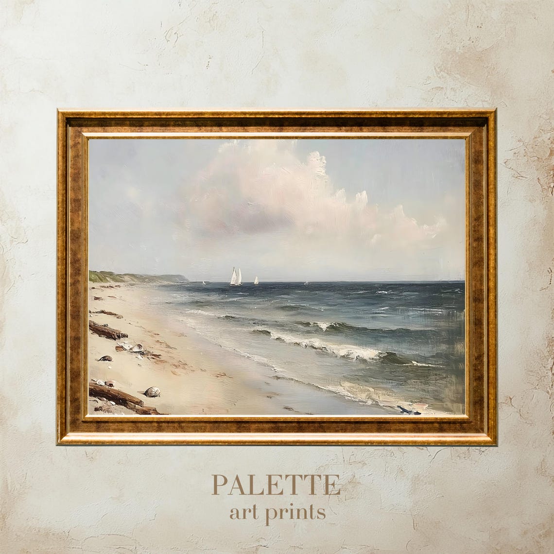 Serene Sandy Beach with Sailboats Gentle Waves Seaside Poster - Image 3