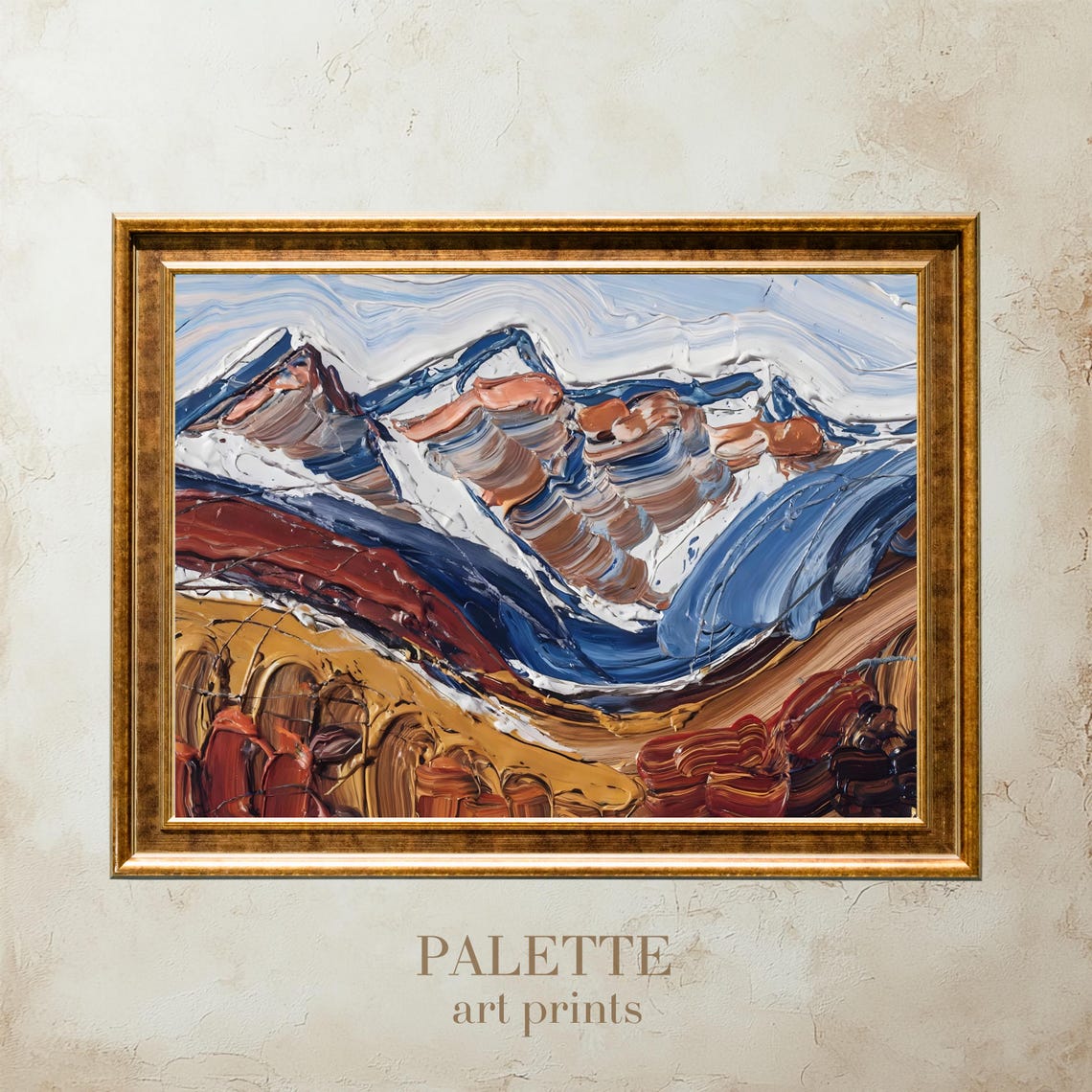 Vibrant Abstract Mountain Landscape Palette Knife Texture Poster - Image 2