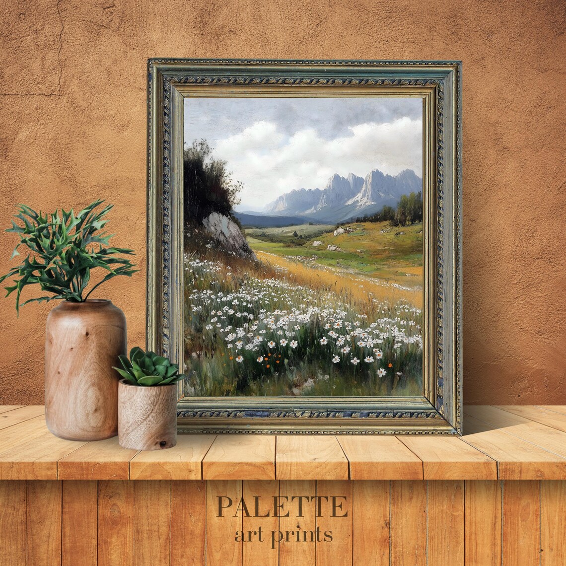 Mountain Meadow With Daisies, Scenic Landscape Art - Image 3