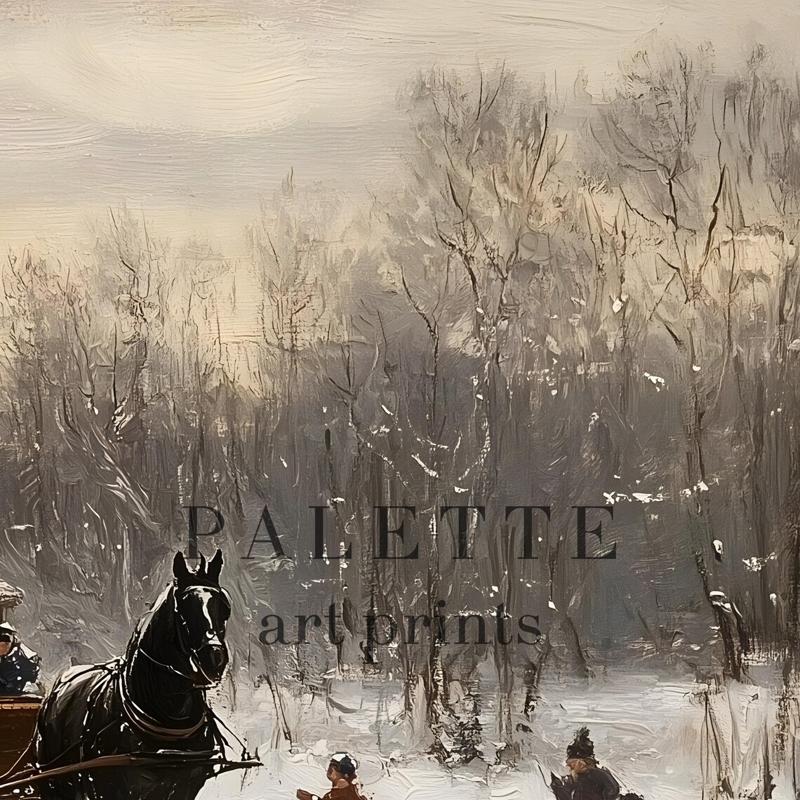 Horse Drawn Carriage Snowy Winter Road Vintage Christmas Print - Image 2