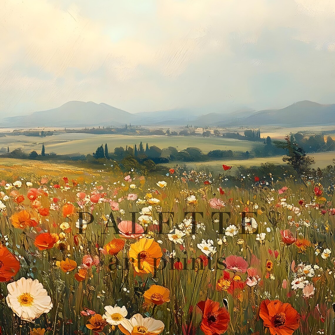 Poppy Field Red Orange Blooms Valley View Vibrant Floral Poster - Image 2