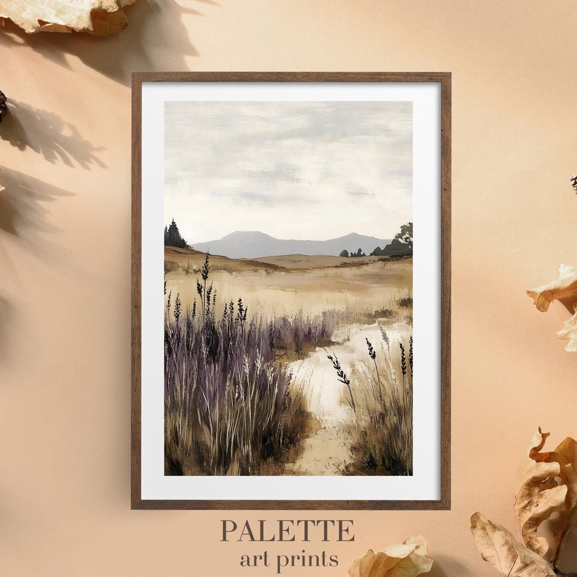 Muted Prairie Path Lavender Grass Minimalist Neutral Art Print