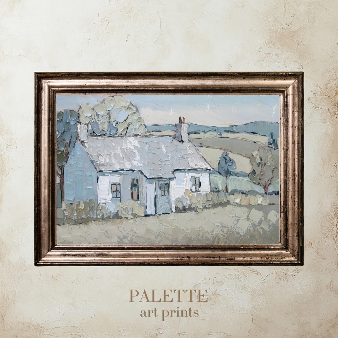 Rustic White Cottage Countryside Impasto Painting Cozy Wall Poster - Image 3