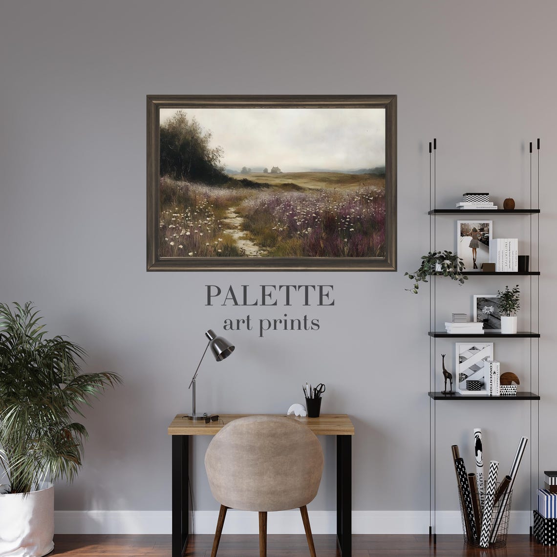 Wildflower Field Path Leading To A Distant Cottage Landscape Poster - Image 3
