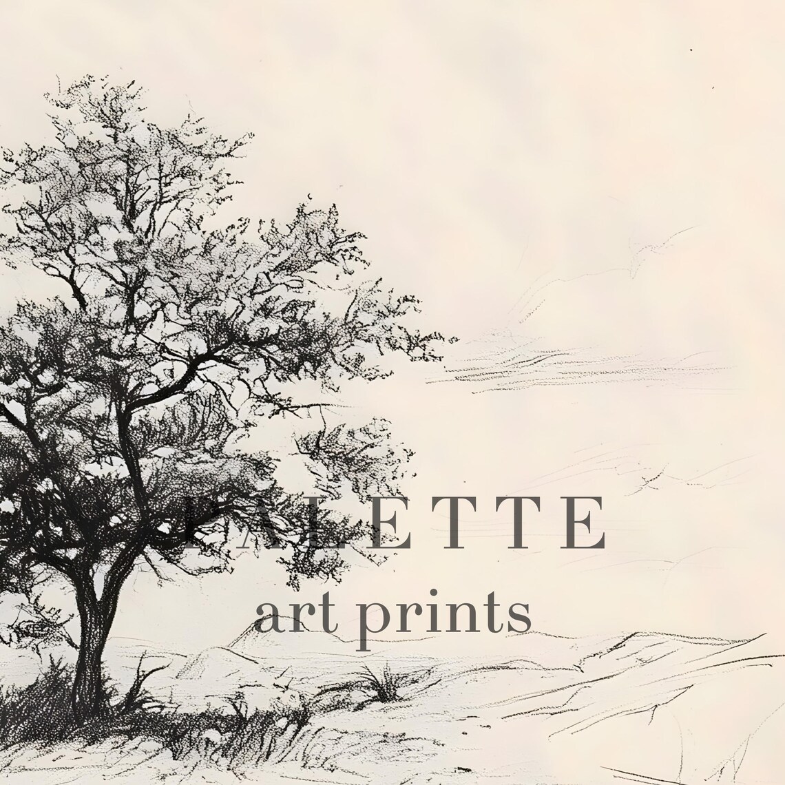 Minimalist Single Tree Ink Sketch Black White Modern Art Print - Image 2