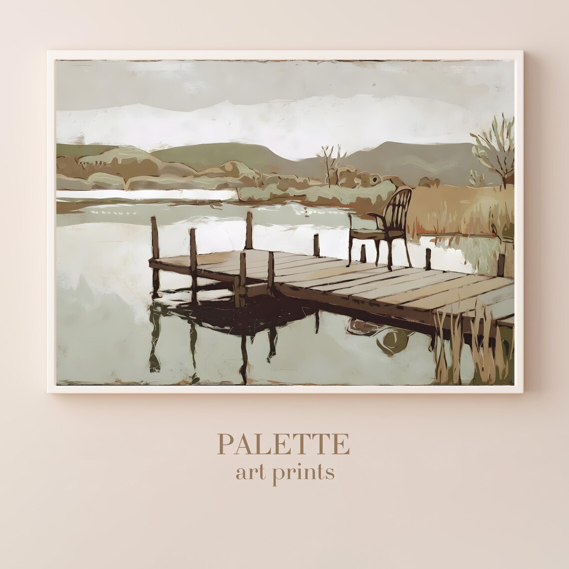 Wooden Dock Chair Calm Lake Minimalist Lakeside Serene Wall Poster - Image 2