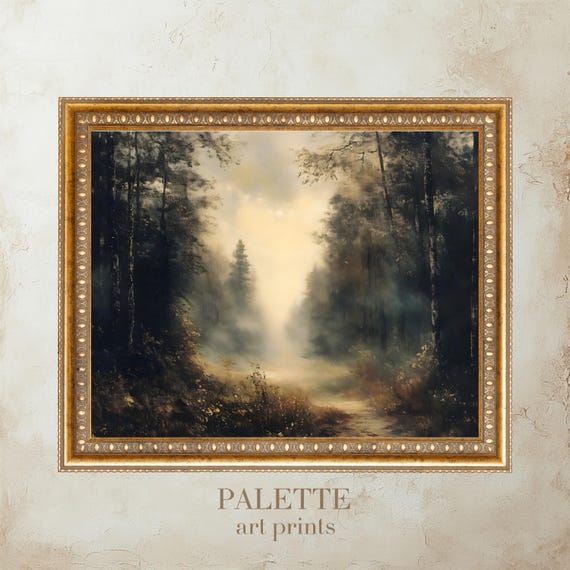 Moody Forest Pathway Oil Painting Mystical Landscape Wall Art Dark And Atmospheric Nature Scene For Rustic Home Decor Lnd010