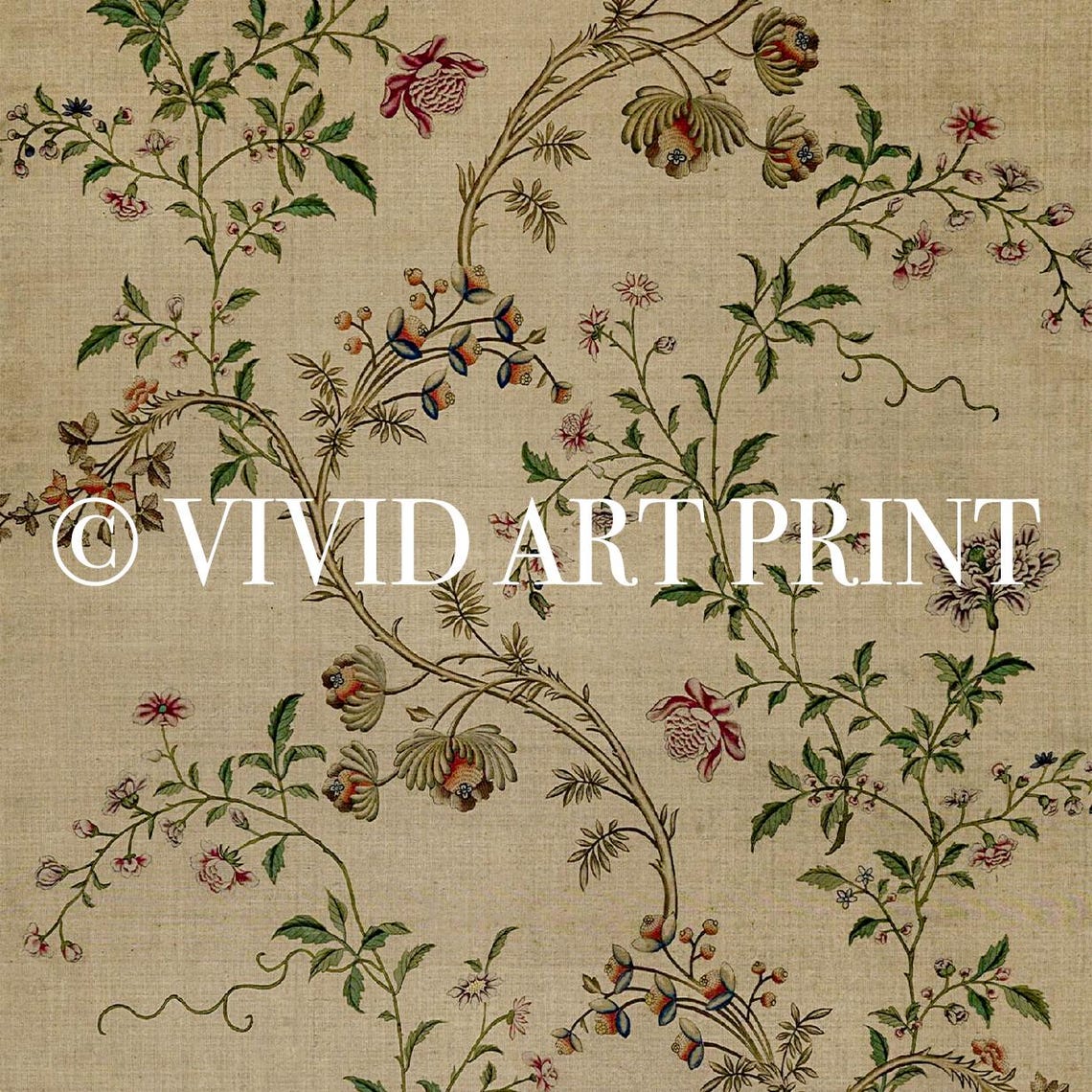 Antique Silk Flower Vines, Vintage Textile Art Print - Image 4