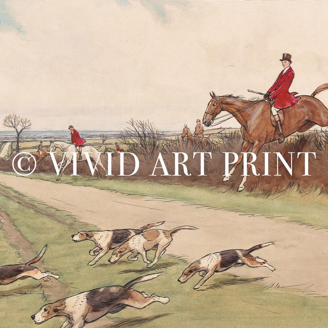 Vintage Fox Hunt Equestrian Riders Hounds Countryside Poster - Image 4