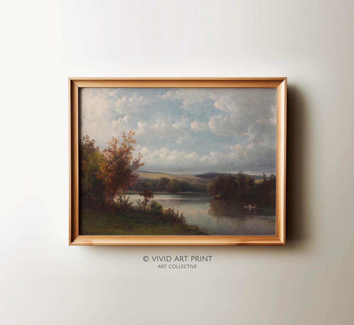 Vintage Landscape Wall Art Rustic Cottage Core River Journey Home Decor Vivid Art Print He 208